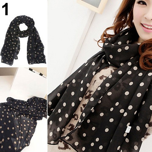 Khăn Choàng Dài Họa Tiết Chấm Bi Thời Trang Cho Nữ