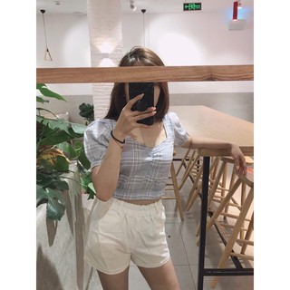 Áo mili caro crop (hình thật trải sàn)