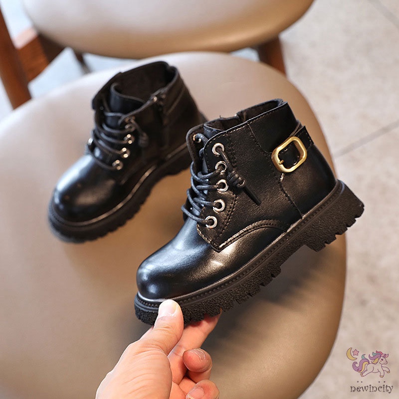 Giày bốt martin bằng da đế mềm phong cách Hàn Quốc độc đáo thời trang mùa thu cho bé gái