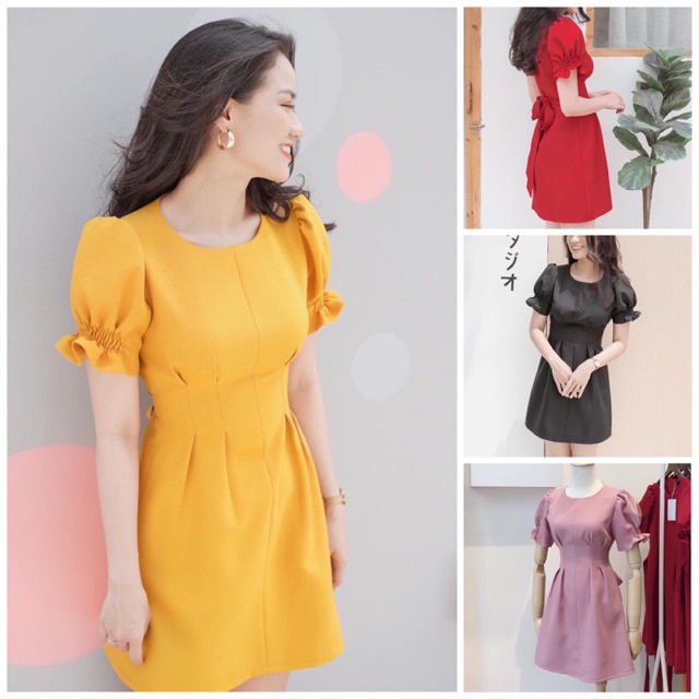Đầm váy freesize xếp li thắt nơ 4 màu