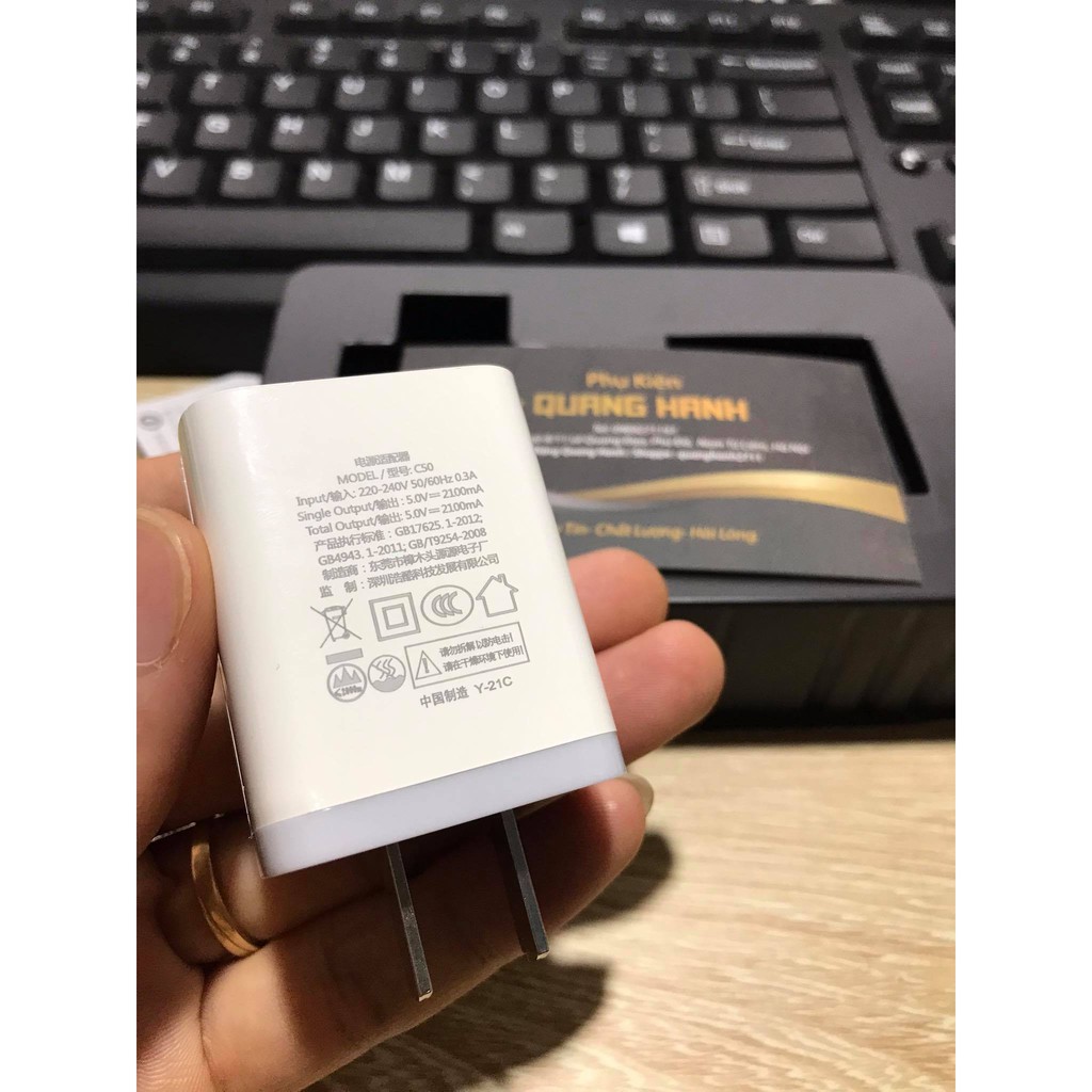 Củ sạc nhanh 2 công HOCO C50 max 2.1A - Chính hãng - Bảo vệ dòng điện