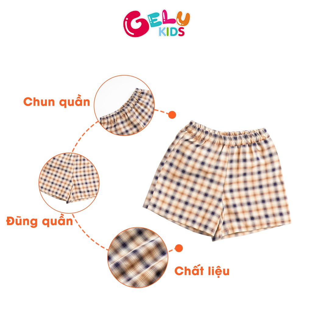 Quần áo bé trai, set bộ sơ mi GELU KIDS ngắn tay kẻ caro phong cách Hàn Quốc - SBU004