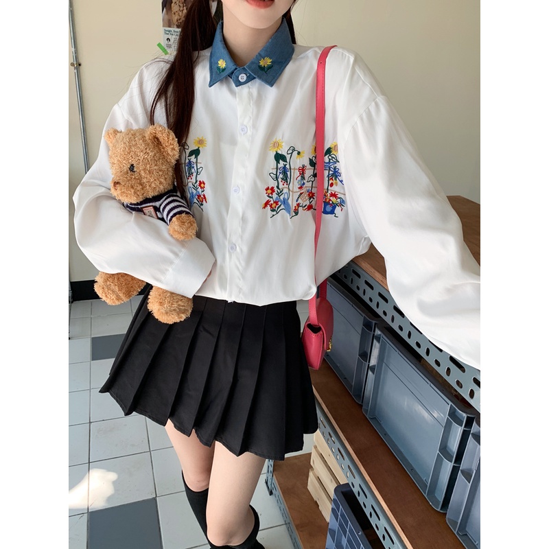 Áo sơ mi trắng mỏng tay dài dáng rộng phong cách Hàn Quốc nhẹ nhàng thiết kế mới 2022 dành cho nữ