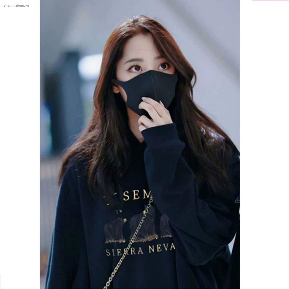 Áo Hoodie Cotton Phối Nhung Tay Dài Dáng Rộng Màu Đen Đơn Giản Dành Cho Nữ | BigBuy360 - bigbuy360.vn
