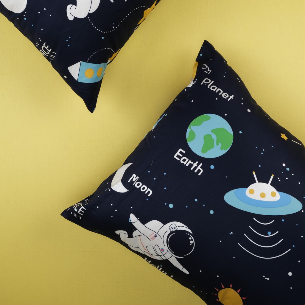 Vỏ Gối Nằm Cotton 100% Hàn Quốc 50x70 cm Họa Tiết Hoạt Hình Hello Space 01 (cặp)