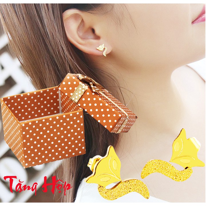 BÔNG TAI TITAN HỒ LY PHUN CÁT MÀU VÀNG TƯƠI TB017 - tặng hộp đựng - truy tìm tình yêu - đeo tai vạn sự may
