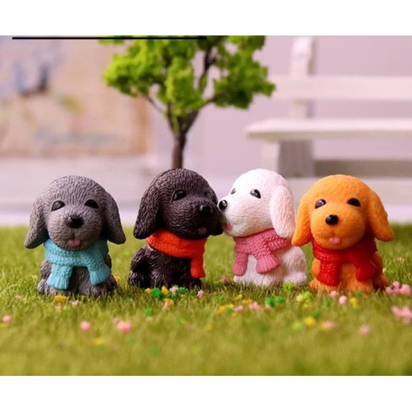 Phụ Kiện Tiểu Cảnh - Chú Cún Choàng Khăn Trang Trí Chậu Cây, Sen Đá, Cây Cảnh Bonsai