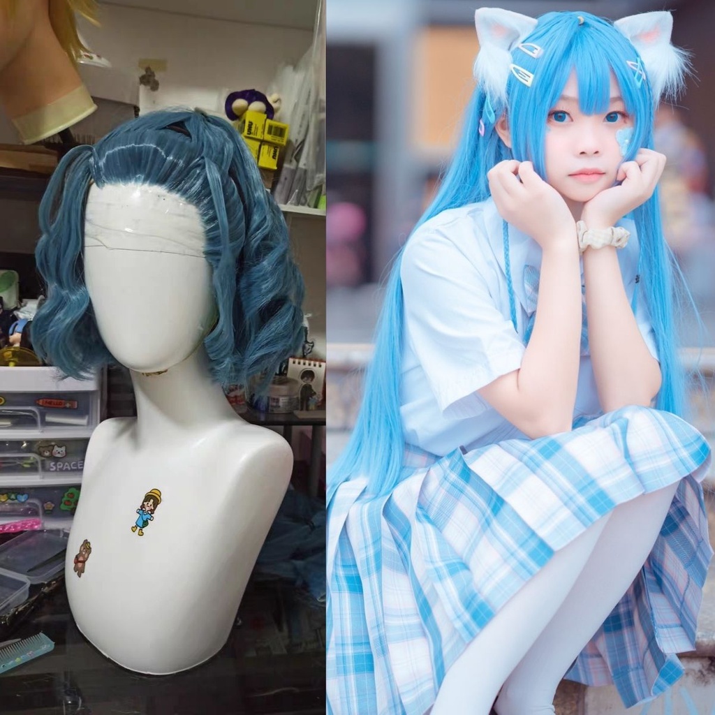 [order/không có sẵn] wig/tóc giả nữ cơ bản 100cm/1m cosplay màu xanh lá xanh rêu xanh dương xanh biển tím