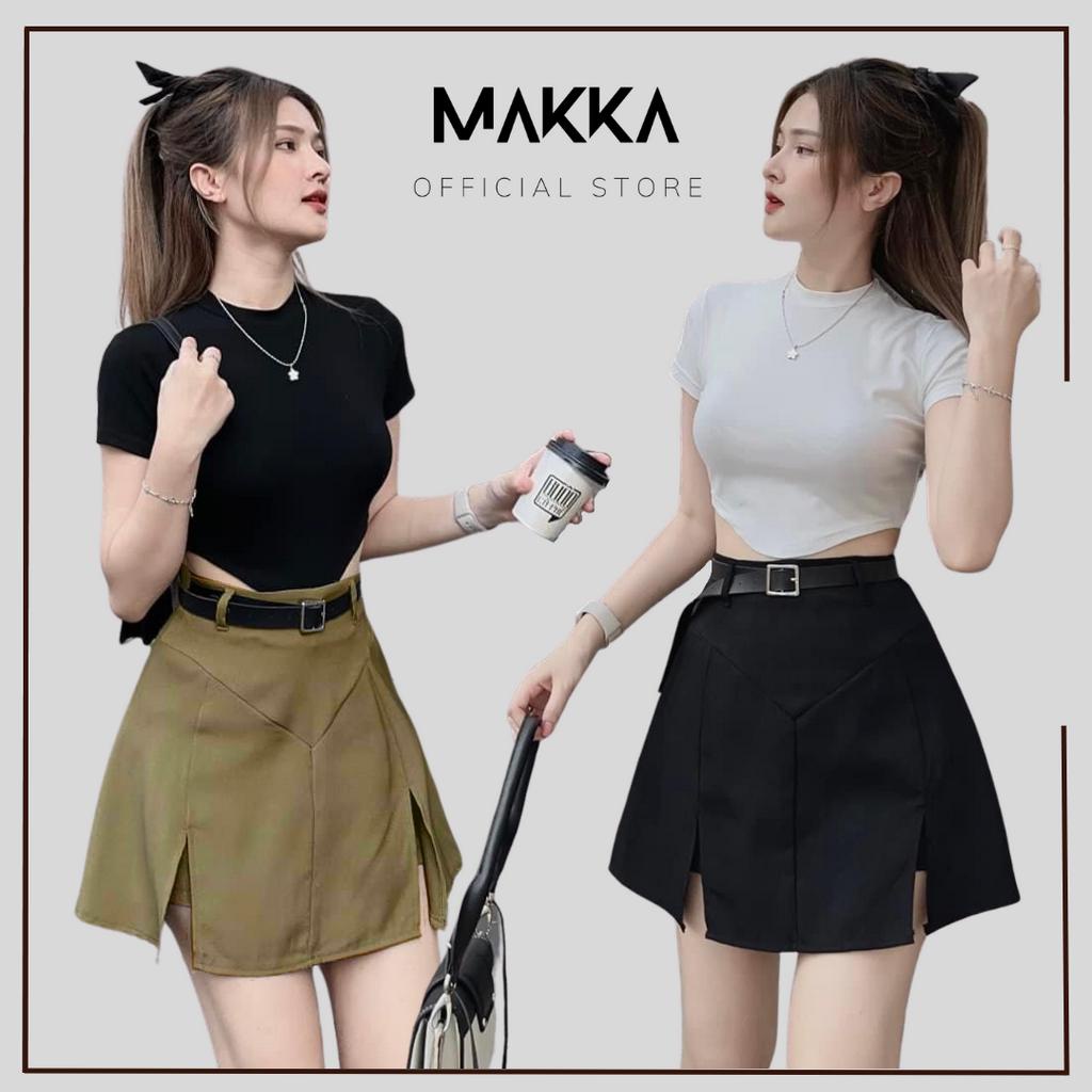 Set nữ MAKKA set chân váy kaki xẻ dùi 2 bên kèm áo vạt tôm kèm đai 186