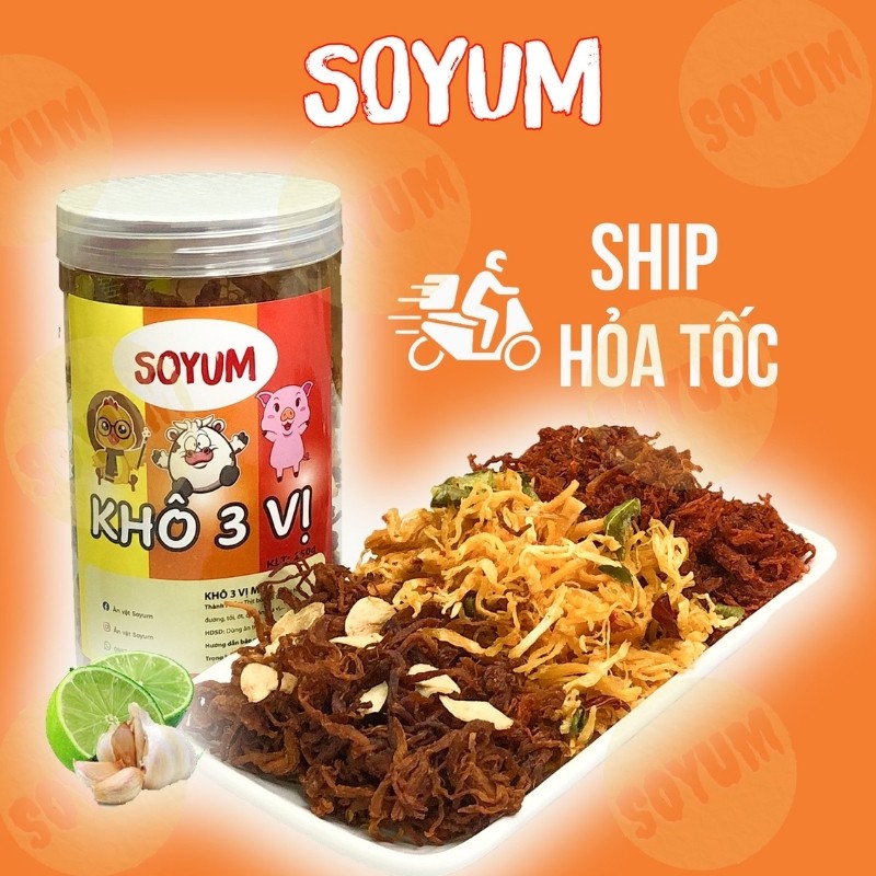 Khô gà lá chanh mix khô heo,khô bò hộp 250g, ăn vặt Soyum thơm ngon từng sợi