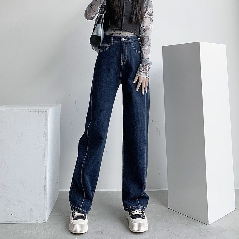 Quần jean bò ống rộng suông xuông nữ jeans cạp cao Emilyshop phong cách Hàn Quốc Ulzzang
