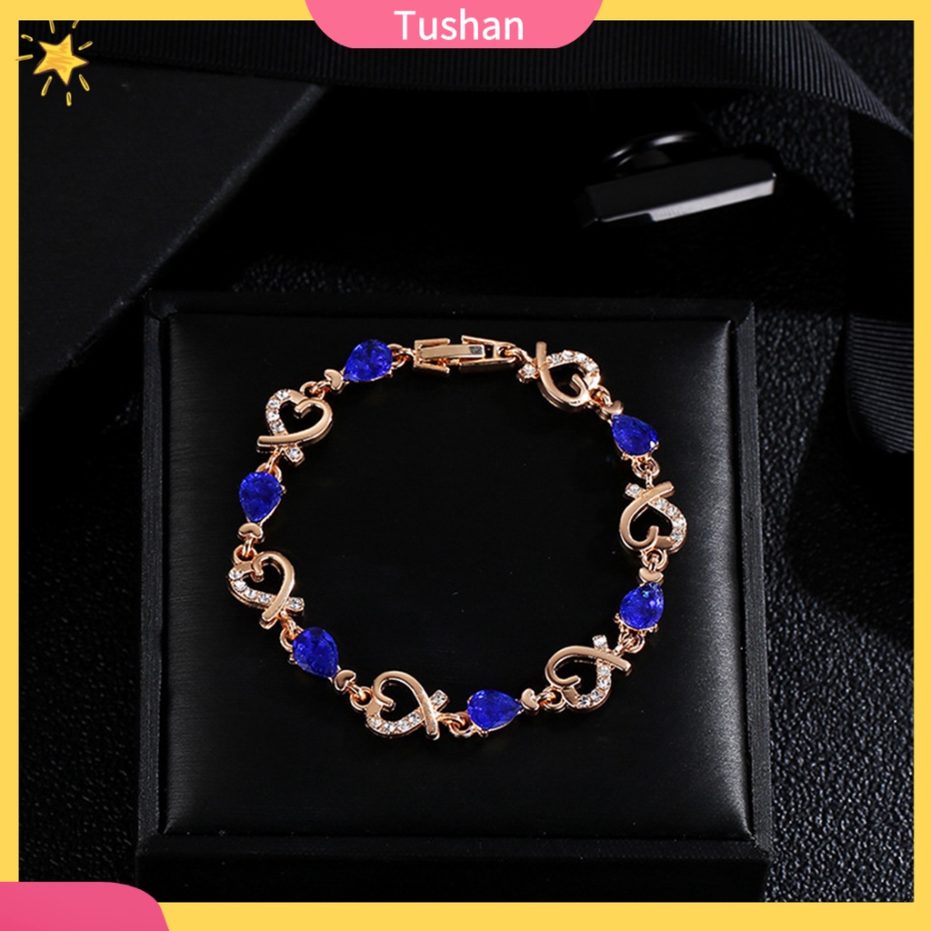 TUSH_Women Cubic Zirconia Inlaid Hollow Love Heart Charm Bracelet Bangle Jewelry Gift