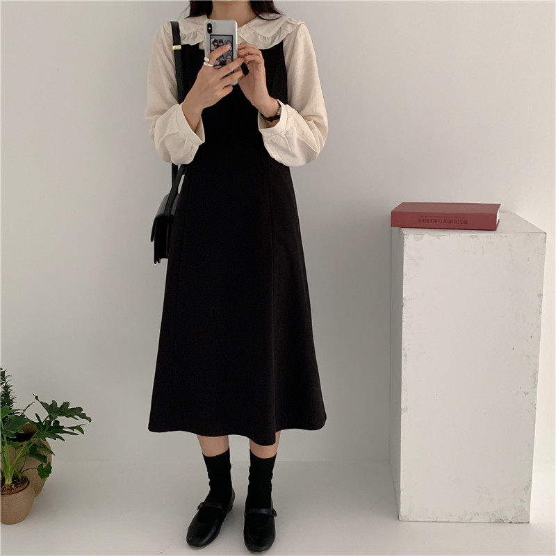 Bộ Áo Kiểu Cổ Búp Bê + Đầm Không Tay Thời Trang Cho Nữ 36919