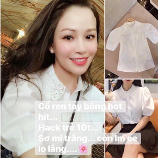 Áo sơ mi trắng tay bồng cổ ren