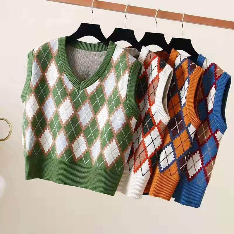 Áo gile len nữ họa tiết sọc chéo thổ cẩm phối màu xinh xắn PANOSI - A74