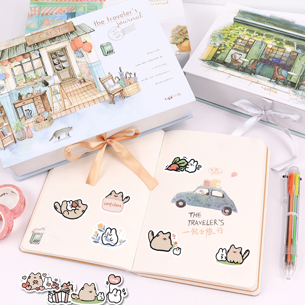 Bộ 60 Miếng Dán Trang Trí Laptop Chống Thấm Nước Hình Thỏ / Mèo Hoạt Hình Dễ Thương