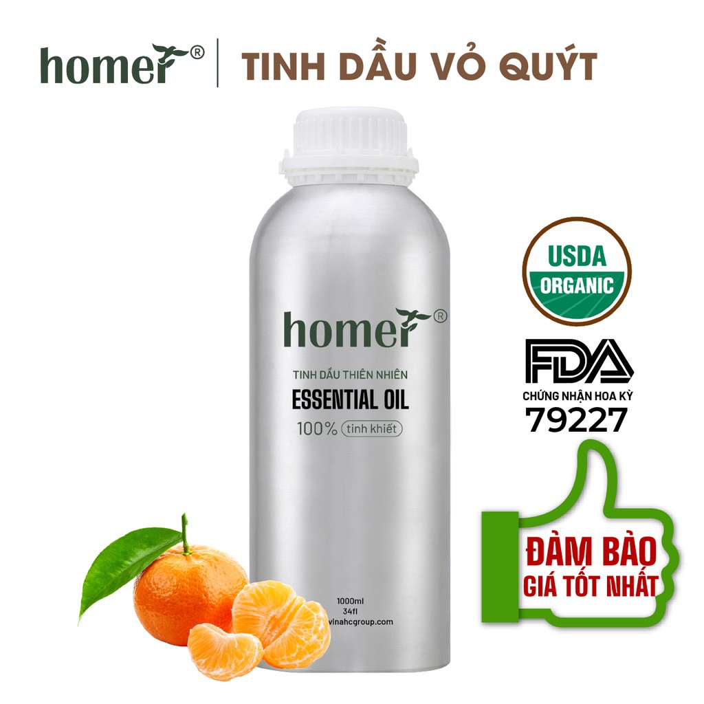 Tinh dầu Vỏ Quýt Homer 500ML/ 1L - Tangerine Essential Oil - đạt chuẩn chất lượng kiểm định