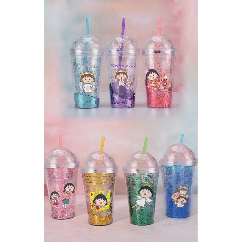 cốc 2 lớp kim tuyến Maruko  CNKI27 cốc giữ nhiệt ly 2 lớp cốc làm lạnh dễ thương 500ml