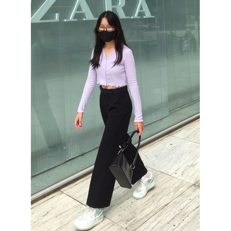 ÁO CROPTOP TAY DÀI CỔ CHỮ V CÀI NÚT HÀN QUỐC MÀU TÍM FUNKY