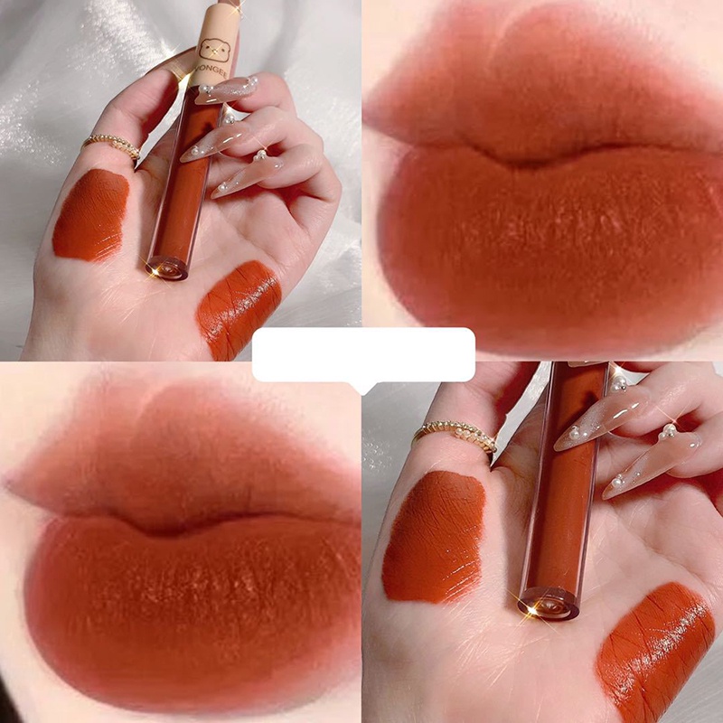 [Hàng mới về] Bộ 4 son kem chống thấm nước lâu trôi thiết kế hình gấu dâu tây dễ thương