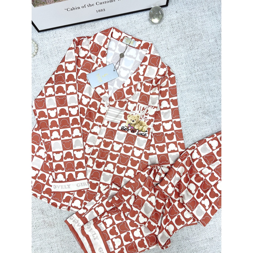 Bộ đồ mặc nhà Sam nữ, set đồ pijama mặc nhà dáng dài trẻ trung chất lụa Luxury mềm nhẹ, họa tiết mickey