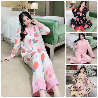 Bộ đồ mặc nhà, bộ pijama lụa mềm mịn, có tay, quần dài pijama