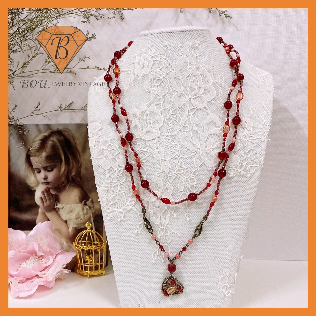VÒNG CỔ ĐÁ KẾT HỢP PHA LÊ SECONDHAND TRANG SỨC SI NHẬT BẢN BOU JEWELRY VINTAGE MÃ VC352