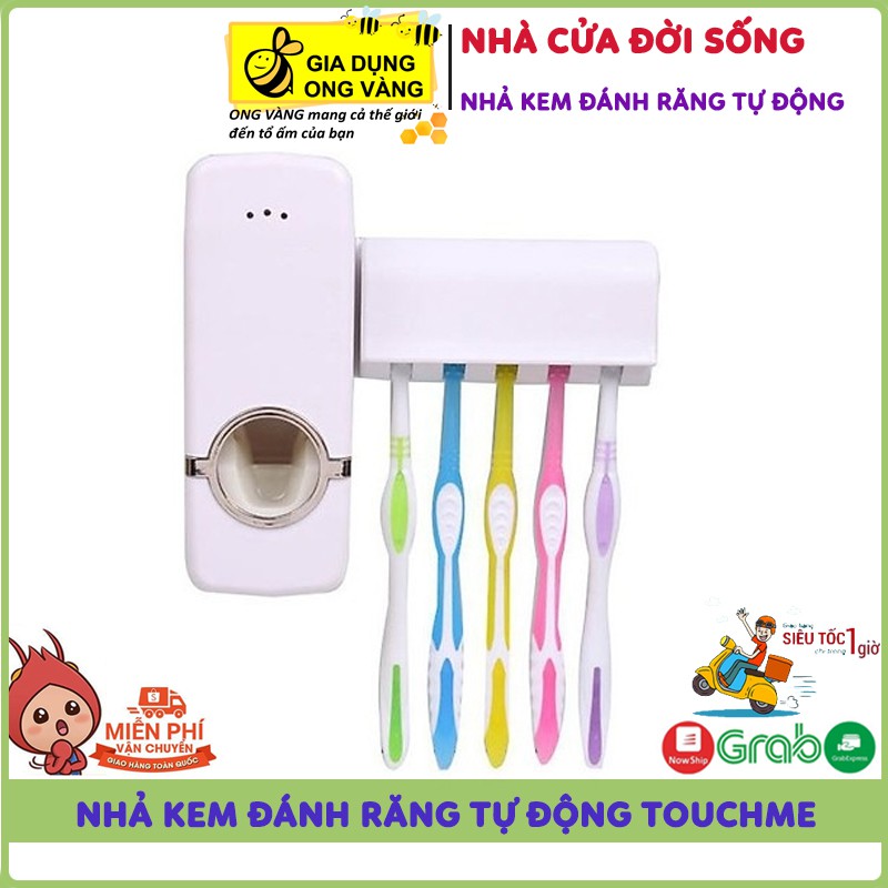 Bộ Nhả Kem Đánh Răng Tự Động Touchme, Kệ Để Đồ Nhà Tắm Đa Năng Lắp Đặt Dính Tường