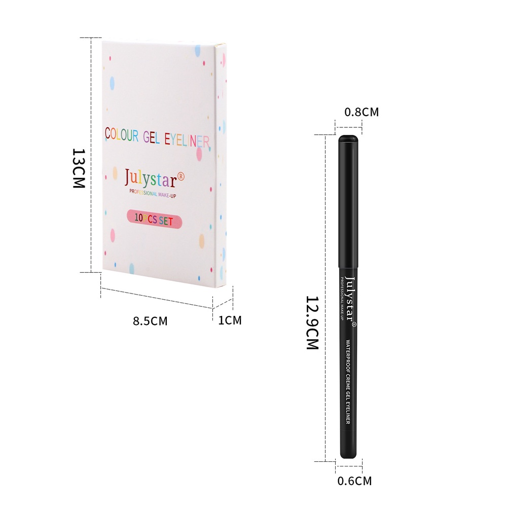 Set 10 Bút Kẻ Mắt Dạng Gel Siêu Mỏng Mềm Mịn Không Thấm Nước Lâu Trôi