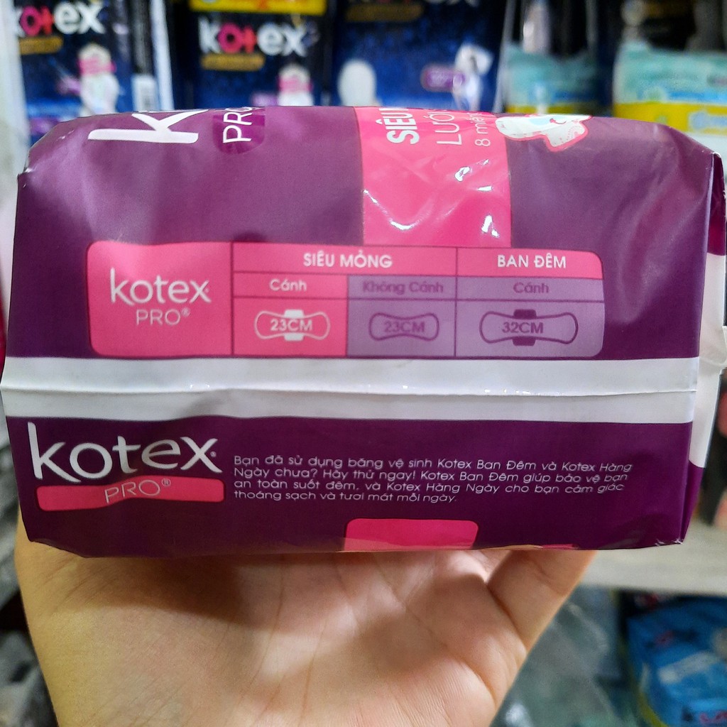 Băng vệ sinh Kotex Pro siêu mỏng cánh lưới siêu thấm 8 miếng