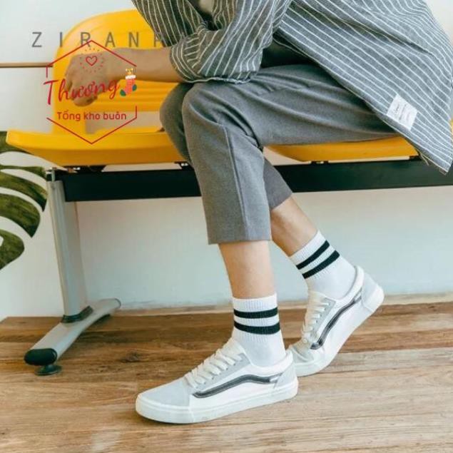 Tất kẻ cổ ngắn Hàn Quốc chất len đẹp màu đen trắng xám nam nữ unisex
