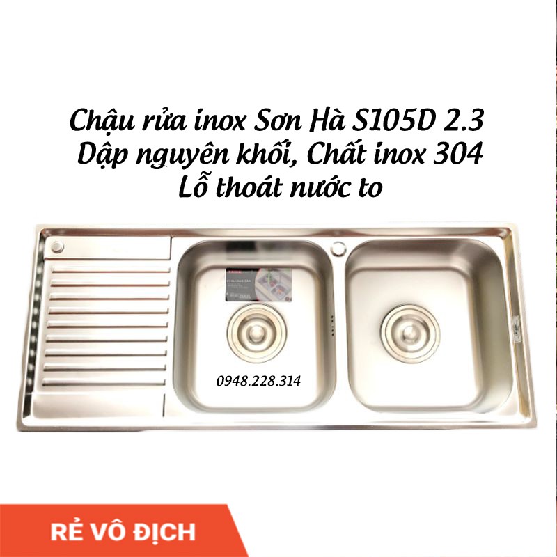 Chậu rửa bát 2 hố 1 bàn Sơn Hà S105 chuẩn inox 304