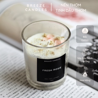Nến thơm thiên nhiên hương hoa hồng mix bạc hà và lavender - FRESH ROSIE - 150gr (~35 giờ đốt)