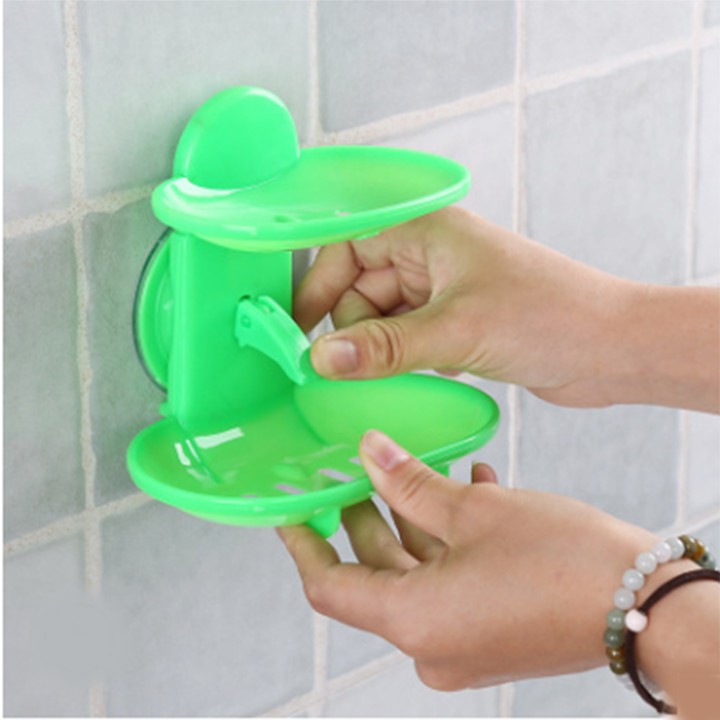 Giá nhựa để xà phòng dính tường giác hút chân không 2 tầng kệ để đồ dùng phòng tắm tiện dụng