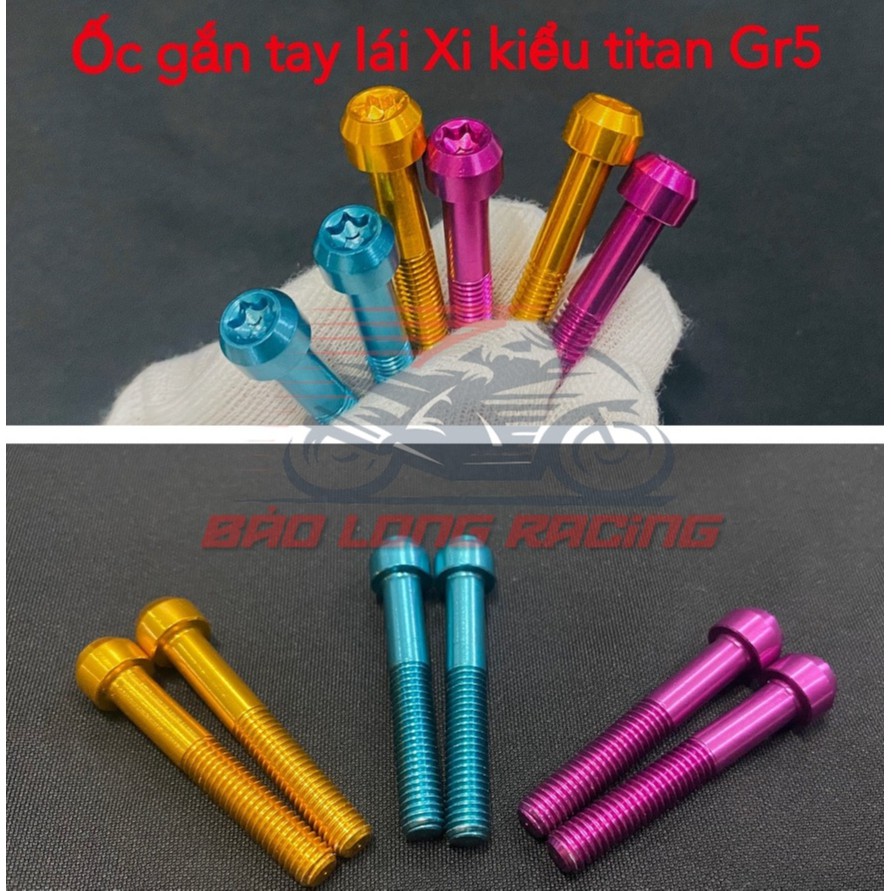 Bộ ốc Xi màu Titan kiểu Gr5 gắn ốc tay lái xe máy 6li40