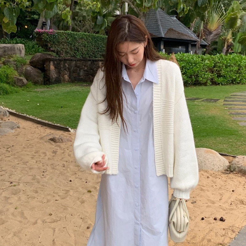 Áo khoác cardigan Pure Cube tay phồng thiết kế thời trang theo phong cách Hàn Quốc cho nữ