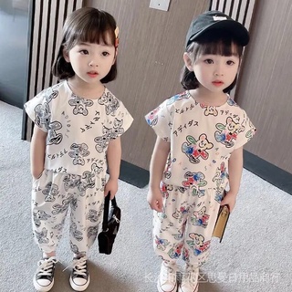 2023 New Girls' Printed Set Girls' Fashionable Thin Style Set Summer Short Sleeve Girls' Set Summer Net Red Short Sleeve Set Children's Girls' Fashion Set Children's Summer Two Piece Set
