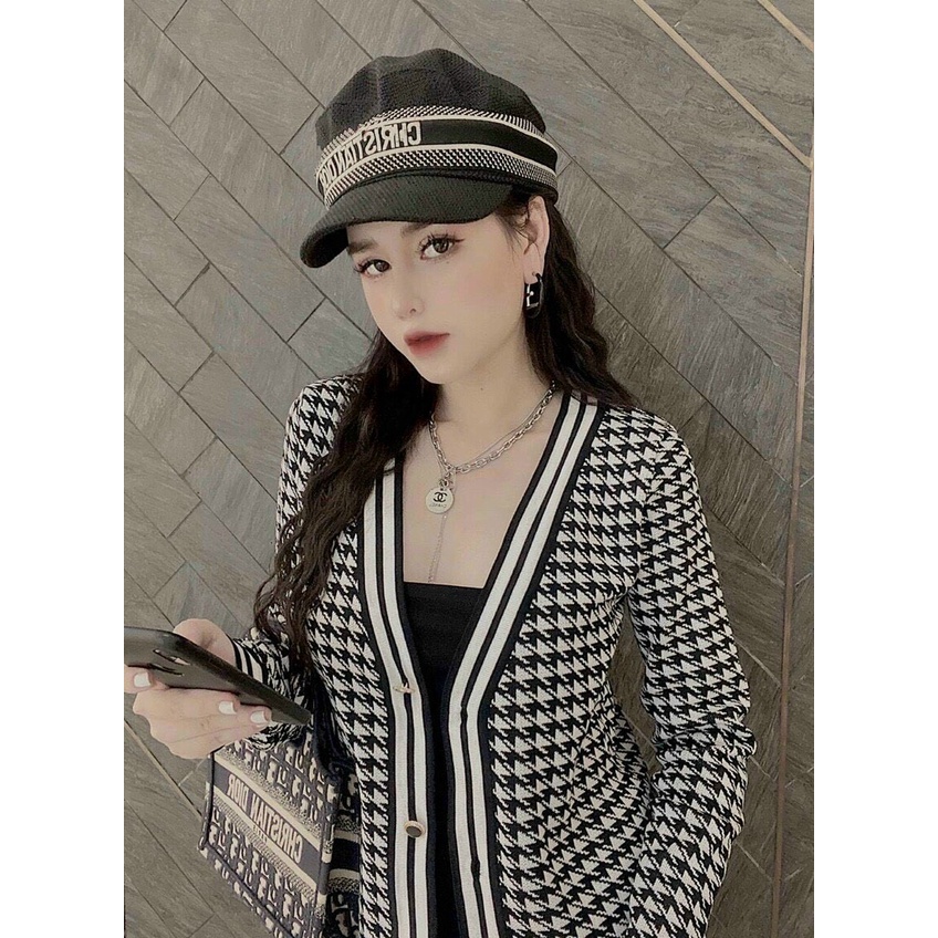 Sét len nữ quảng châu, áo len nữ tay dài phối kẻ caro kèm quần suông cực sang chảnh chất len mịn mềm dày dặn Oanh Shop | BigBuy360 - bigbuy360.vn