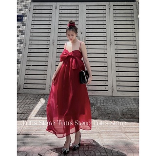 Đầm 2 dây nơ ngực sunny dress đỏ đô