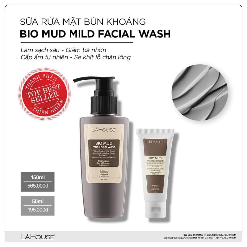 Sữa rửa mặt bùn khoáng BIO MUD MILD FACIAL WASH LÁ HOUSE