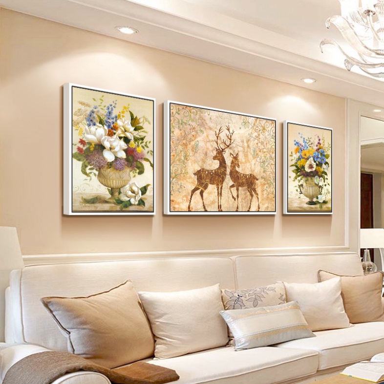 Tranh Treo Tường Bộ 3 Bức Hươu Sao Phong Cách Hiện Đại Treo Phòng Khách/ Phòng Ngủ/ kèm dinh 3 chân