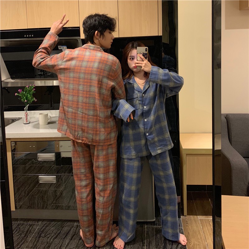 (  SẴN XANH L, NÂU L, XL ) Bộ đồ ngủ đôi pyjama caro AK665 | BigBuy360 - bigbuy360.vn