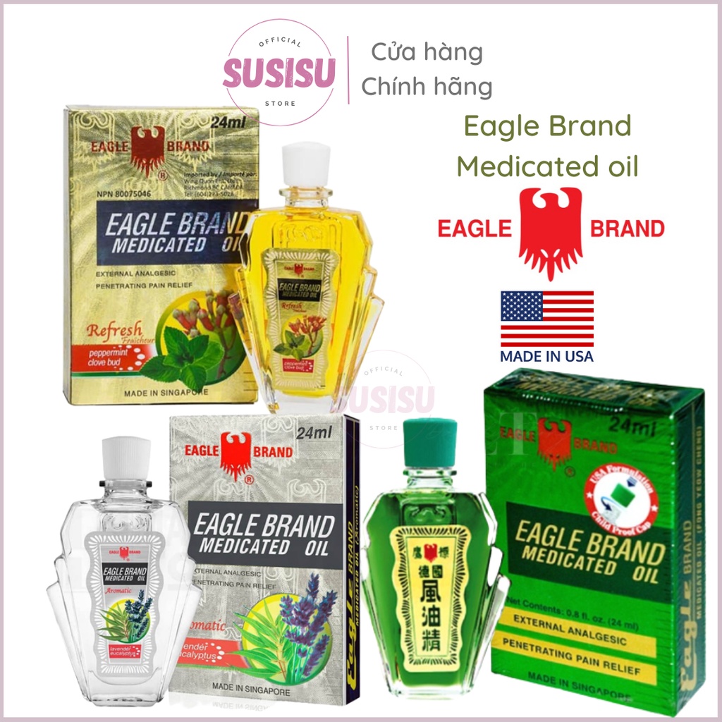 Dầu Gió xanh Con Ó Mỹ Eagle Brand Medicated Oil 24 ml/ Dầu gió con ó trắng Lavender/ vàng Refres Đinh Hương