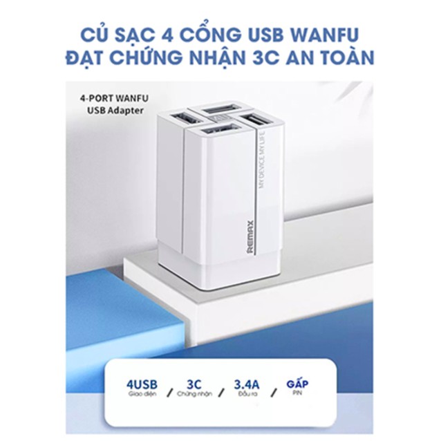 SẠC ĐA NĂNG REMAX RP-U43 4 CỔNG USB MAX 3.4A