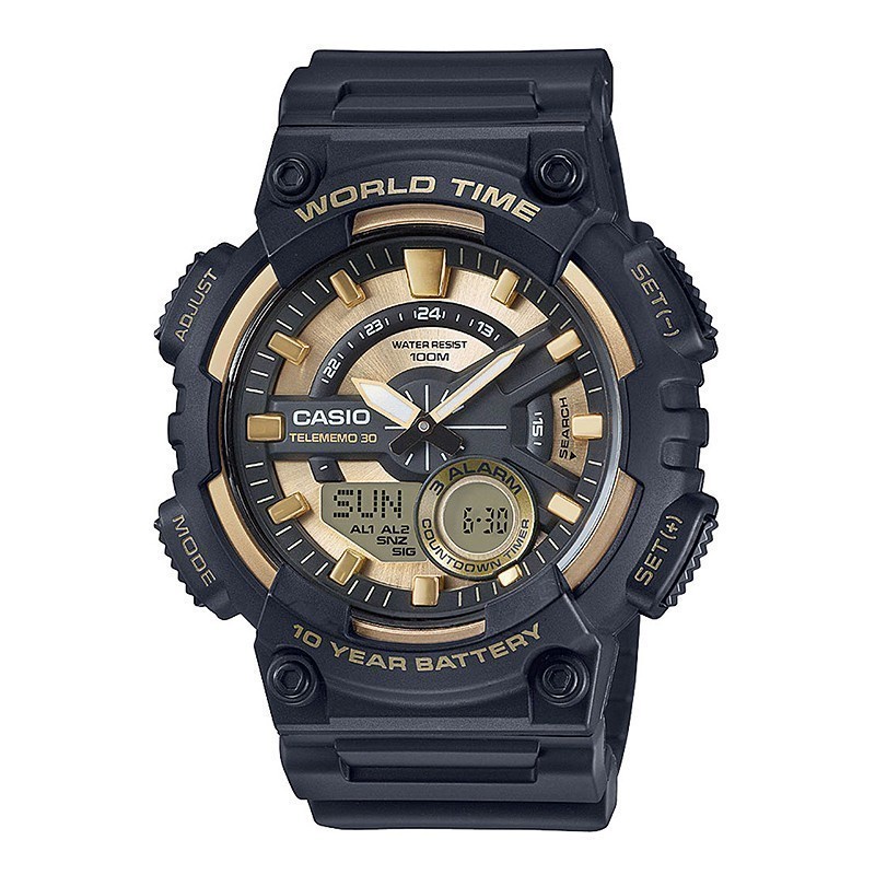 Đồng Hồ Nam Dây Nhựa Casio Worldtime AEQ-110BW-9A Chính Hãng - Pin 10 Năm - Chống nước 10m bơi lội