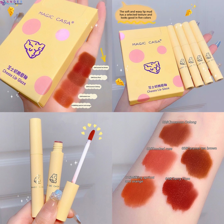 Bộ 5 thỏi son kem lì MAGIC CASA mịn như nhung trang trí hình miếng phô mai