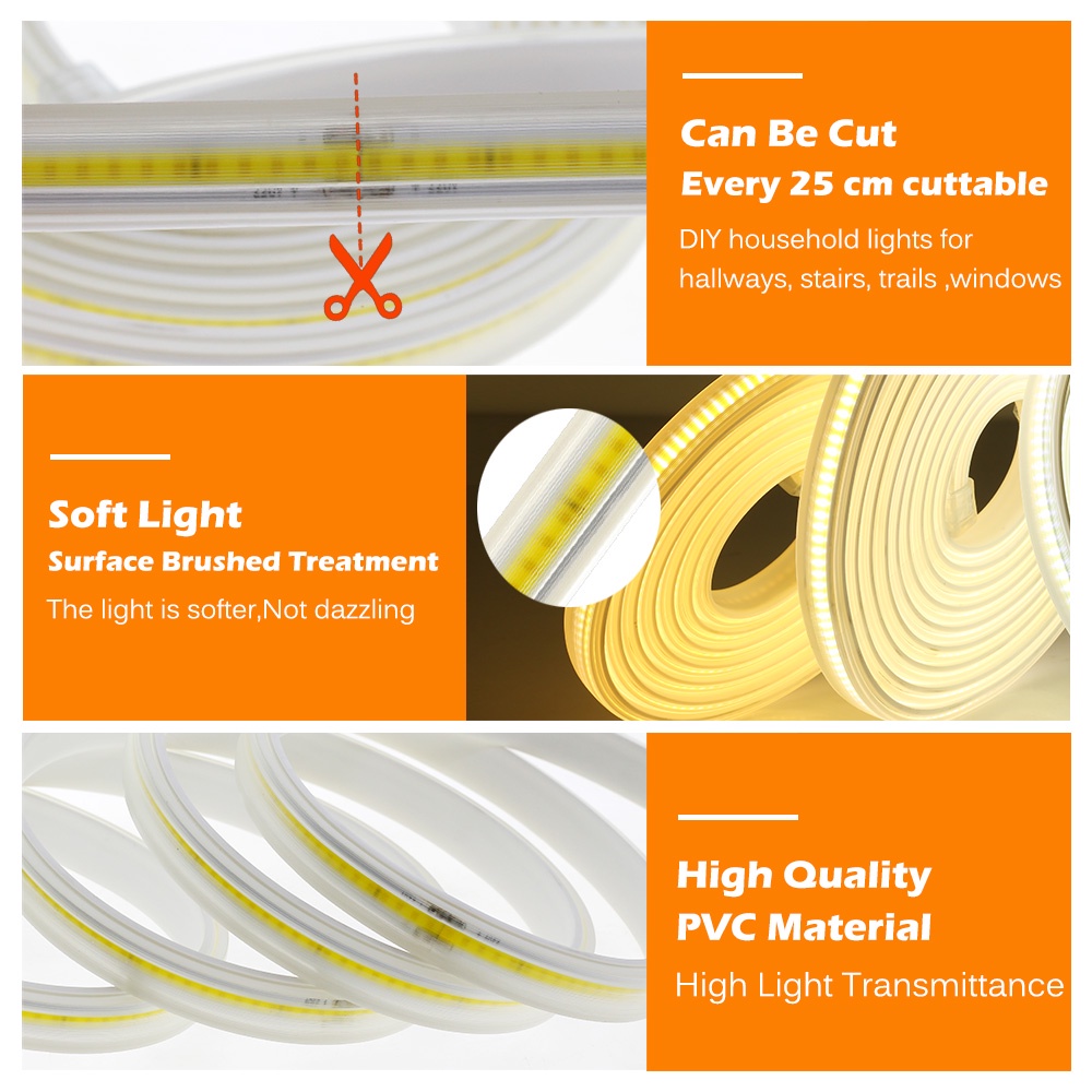 220V COB Đèn Led dây đôi 10M 288LEDs / m siêu sáng  Ngoài trời không thấm nước COB Dây Đèn Led + 1.5m Công tắc cắm