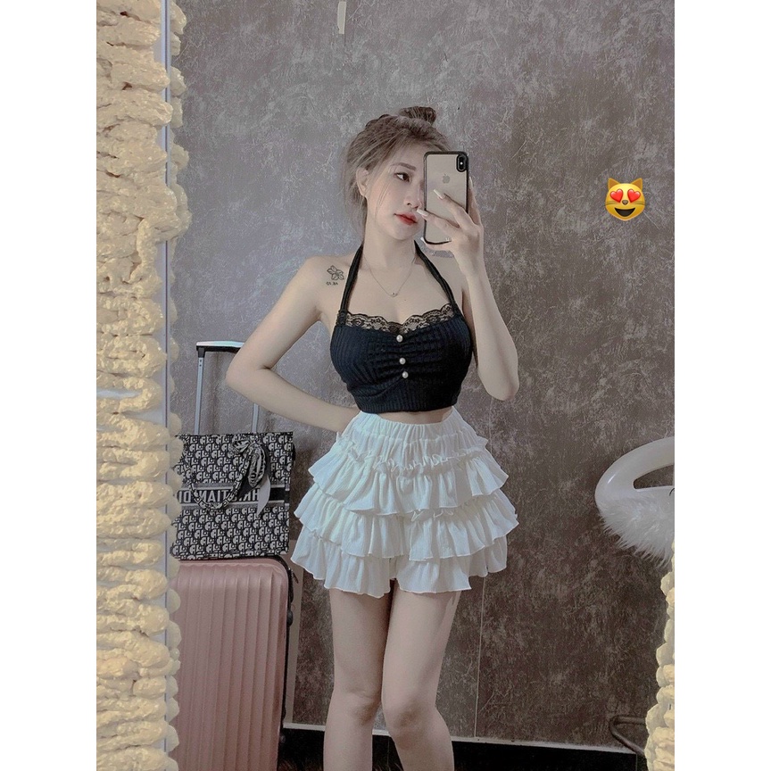 Chân váy nữ thun gân kiểu tầng chữ A dáng ngắn