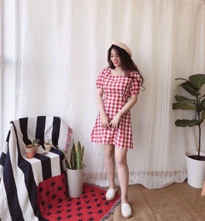 🍀☘️Blue caro dress (Ảnh Thật)