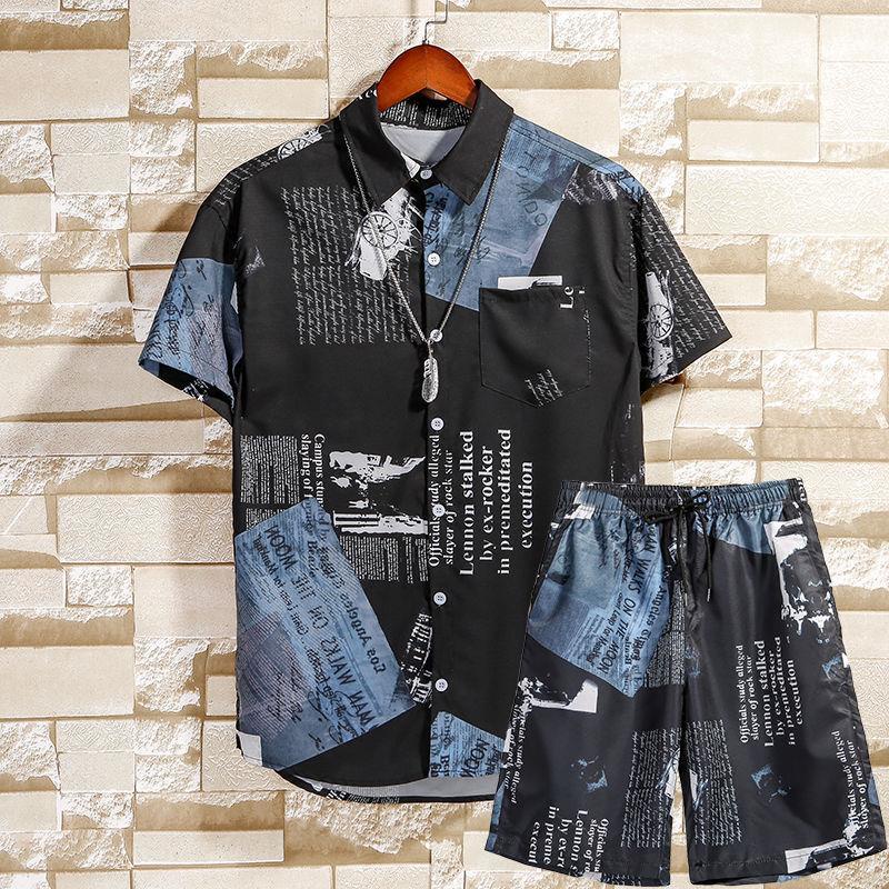 Bộ Áo Sơ Mi Ngắn Tay In Họa Tiết + Quần Short Dáng Rộng Thời Trang Mùa Hè Dành Cho Cặp Đôi / Size M-5XL